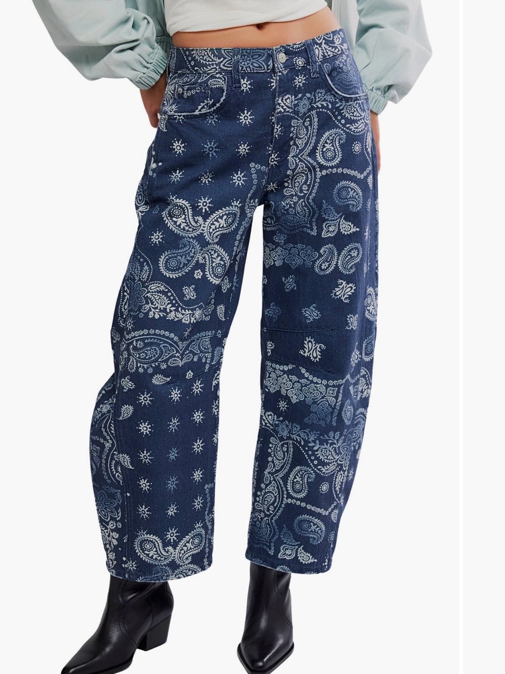 Free people print barrel jeans